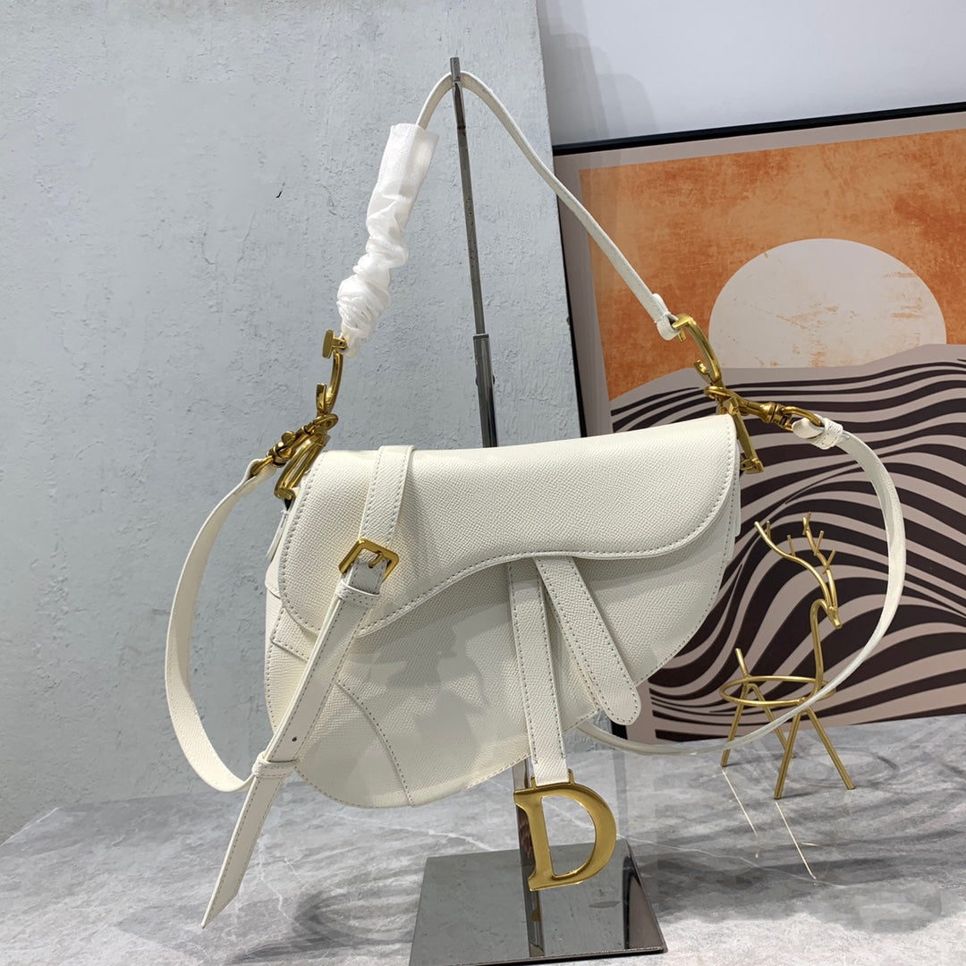 CD Saddle Bag Strap Warm Taupe Grained Calfskin