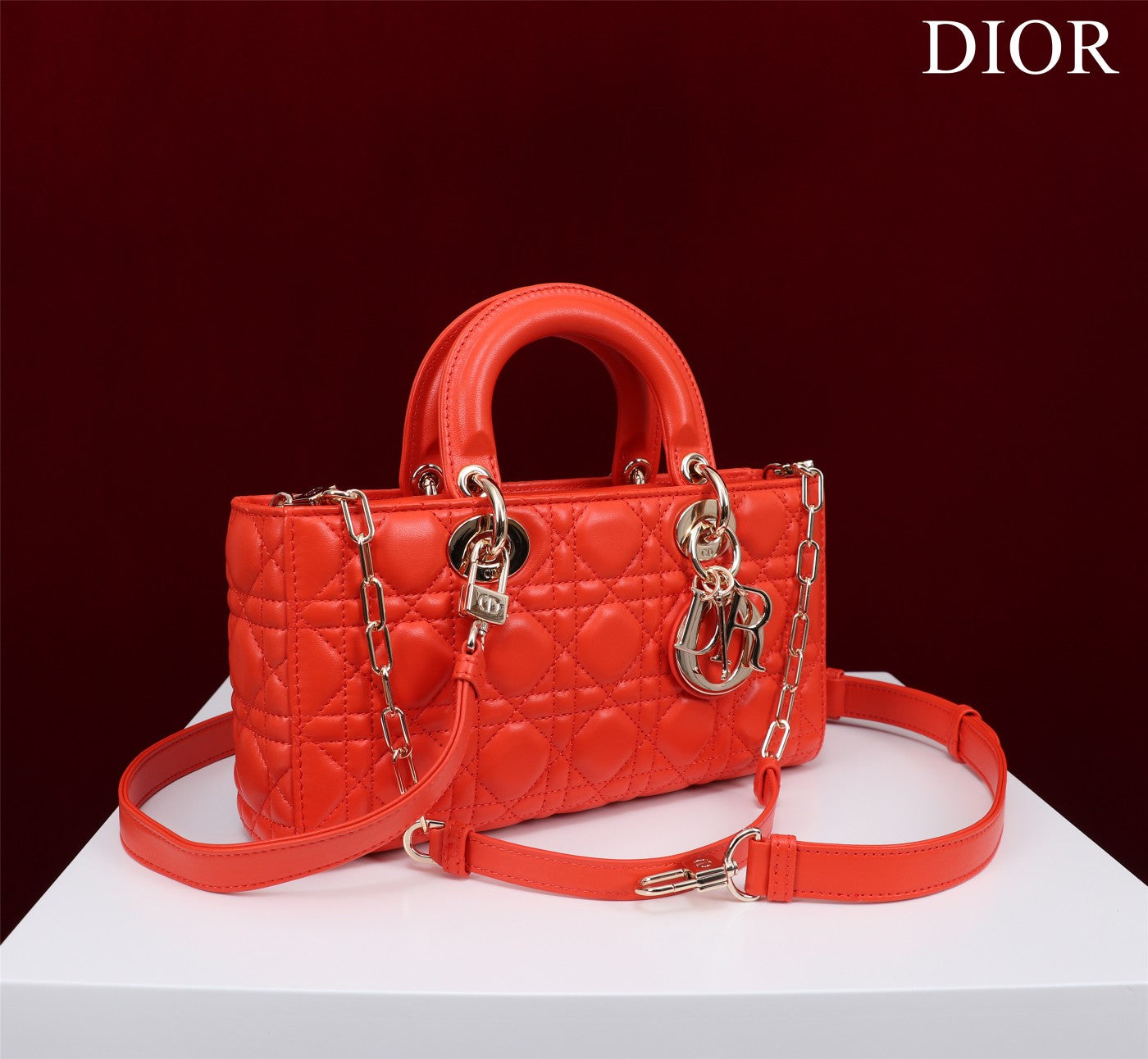 medium lady d-joy 26 red lambskin