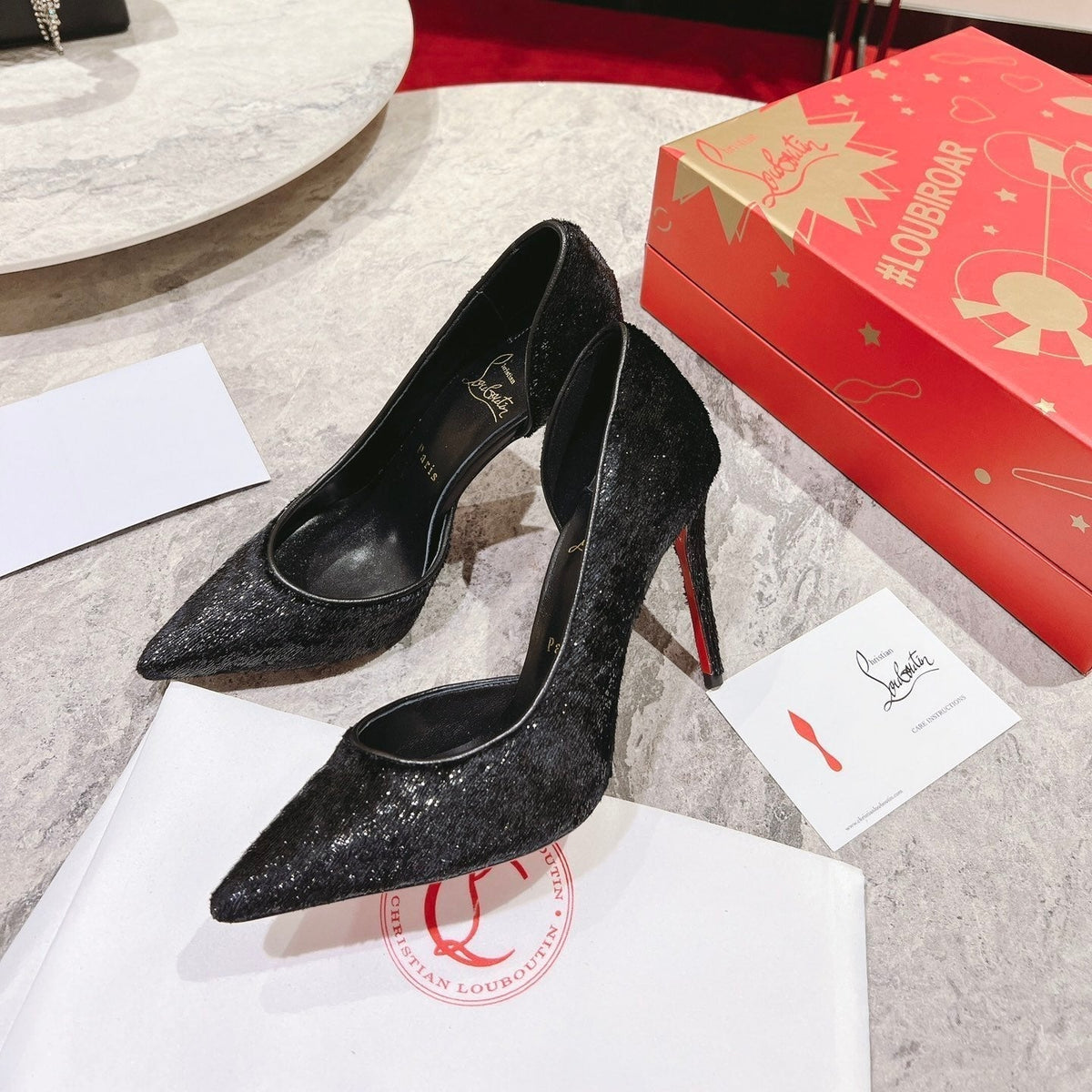 CL Iriza Pumps 100mm Velvet Papillon Black