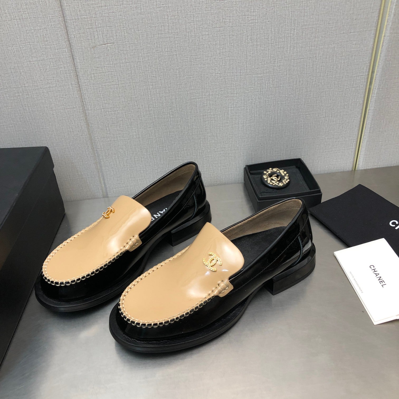Double C Beige Cream Loafers Sheepskin