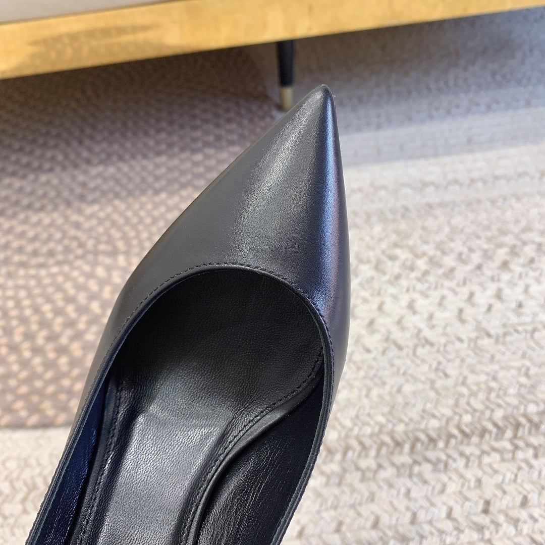 OPYUM BLACK HEEL SLINGBACK PUMPS IN BLACK SMOOTH LAMBSKIN