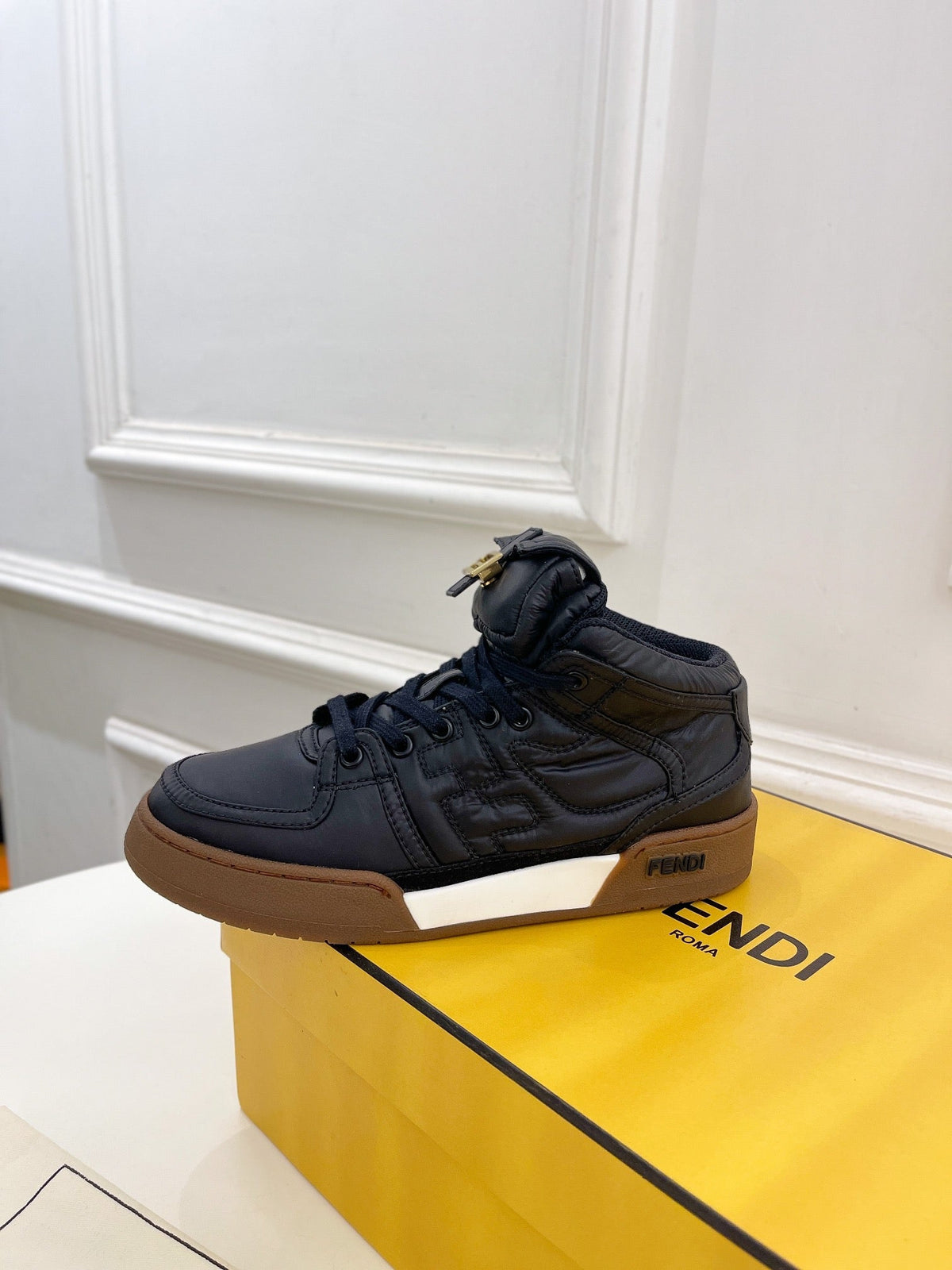 FENDI LOGO SOCK SNEAKER BOOTS IN BLACK LAMBSKIN