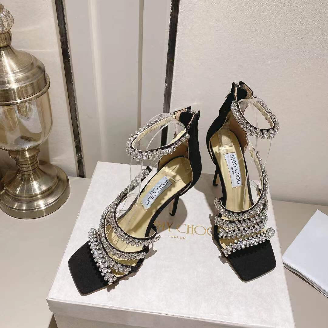 Jimmy Choo 2026 Crystal-embellished Sandal Black Sheepskin Cashmere 355268