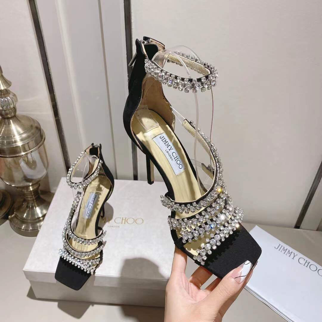 Jimmy Choo 2026 Crystal-embellished Sandal Black Sheepskin Cashmere 355268