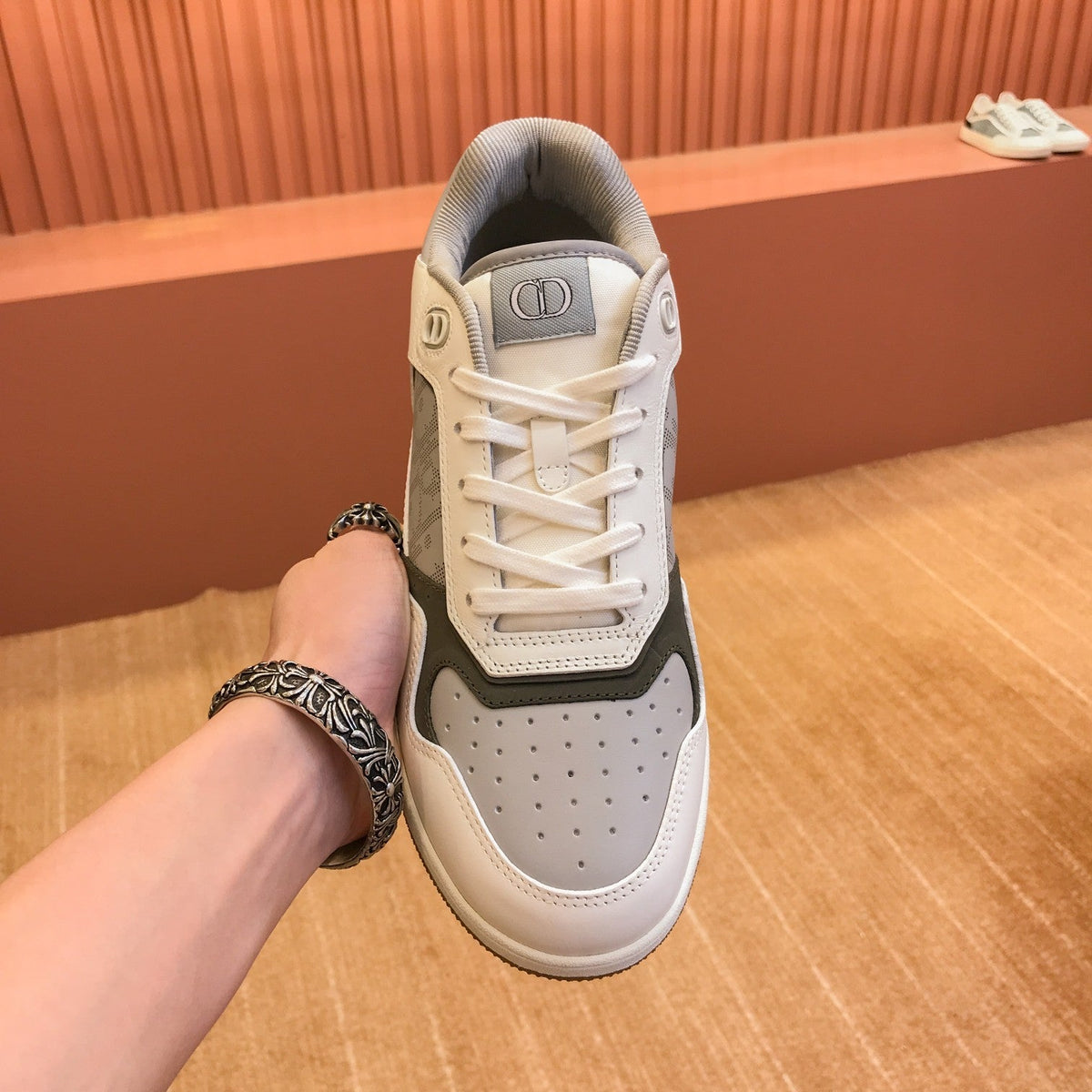 CD B27 LOW-TOP SNEAKER GRAY-WHITE MESH CALFSKIN