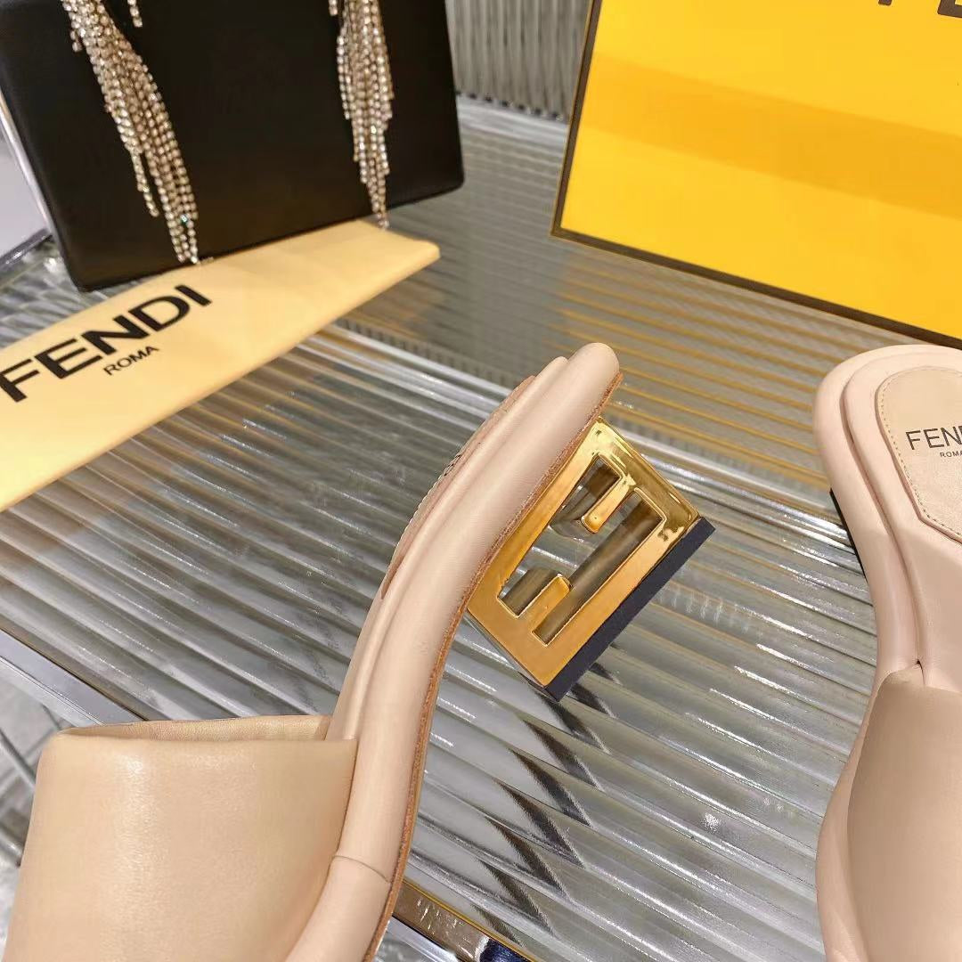 FENDI BAGUETTE SLIDES WOMEN IN BEIGE CALFSKIN