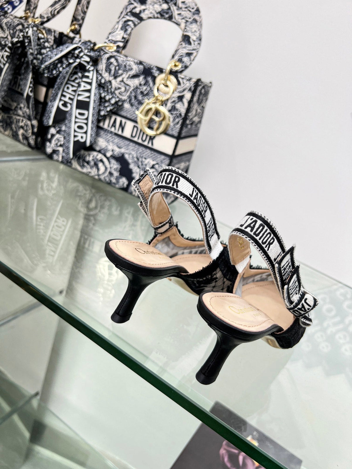 cd slingback pump 65 transparent mesh embroidered black flower moitf