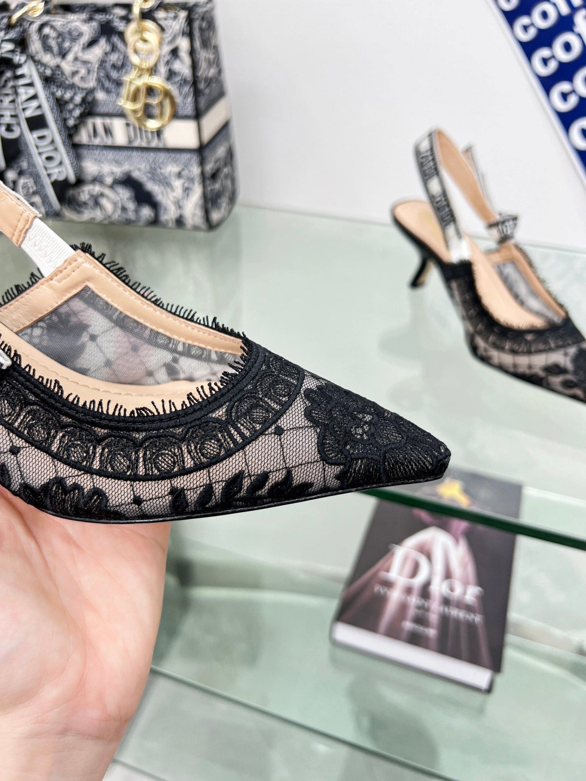 cd slingback pump 65 transparent mesh embroidered black flower moitf