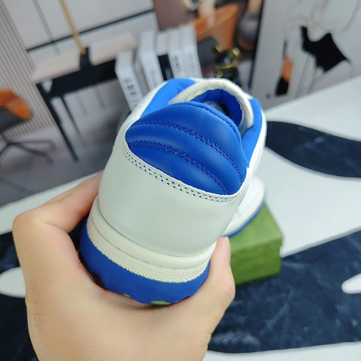 GG Men's MAC80 Sneaker White Blue Cowhide 523622