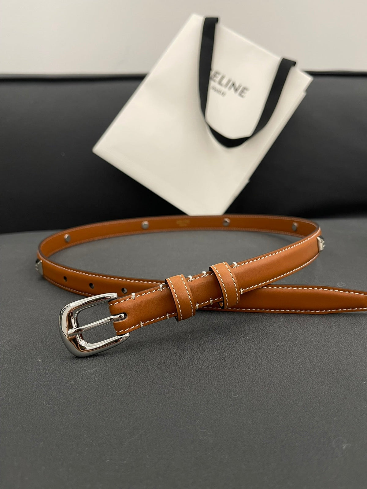CL SMALL 18 MM TRIOMPHE BELT IN TAURILLON BRONZE BROWN LEATHER SILVER HARDWARE