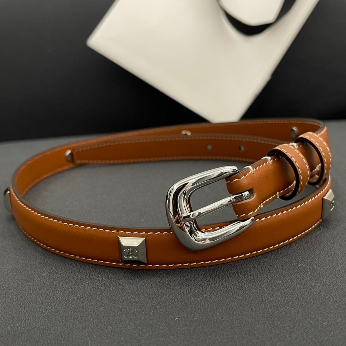 CL SMALL 18 MM TRIOMPHE BELT IN TAURILLON BRONZE BROWN LEATHER SILVER HARDWARE