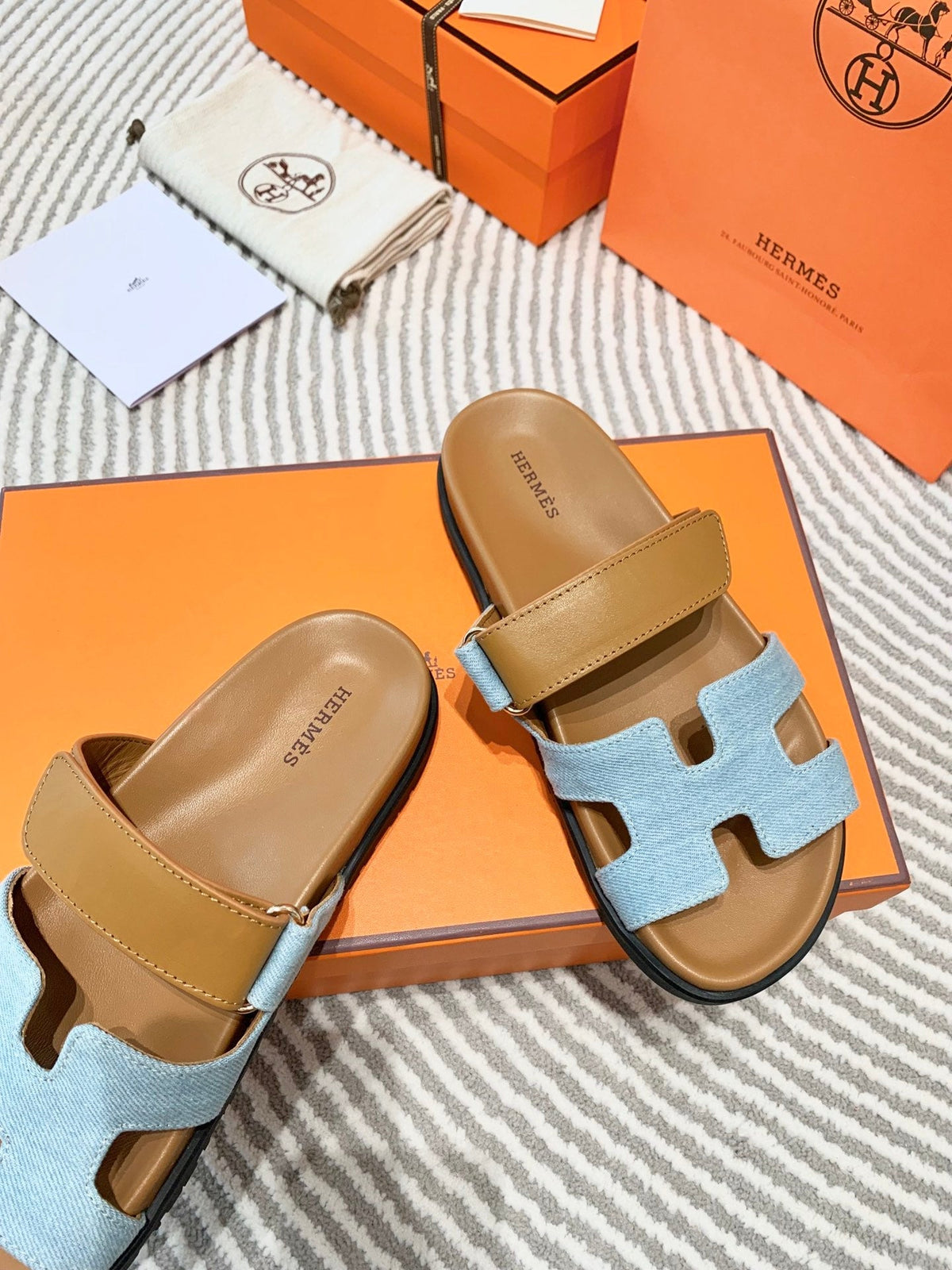HM Chypre Sandal Cloud Blue Mix Light Brown Lambskin And Denim  963242