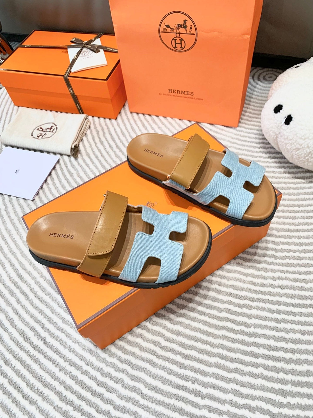 HM Chypre Sandal Cloud Blue Mix Light Brown Lambskin And Denim  963242
