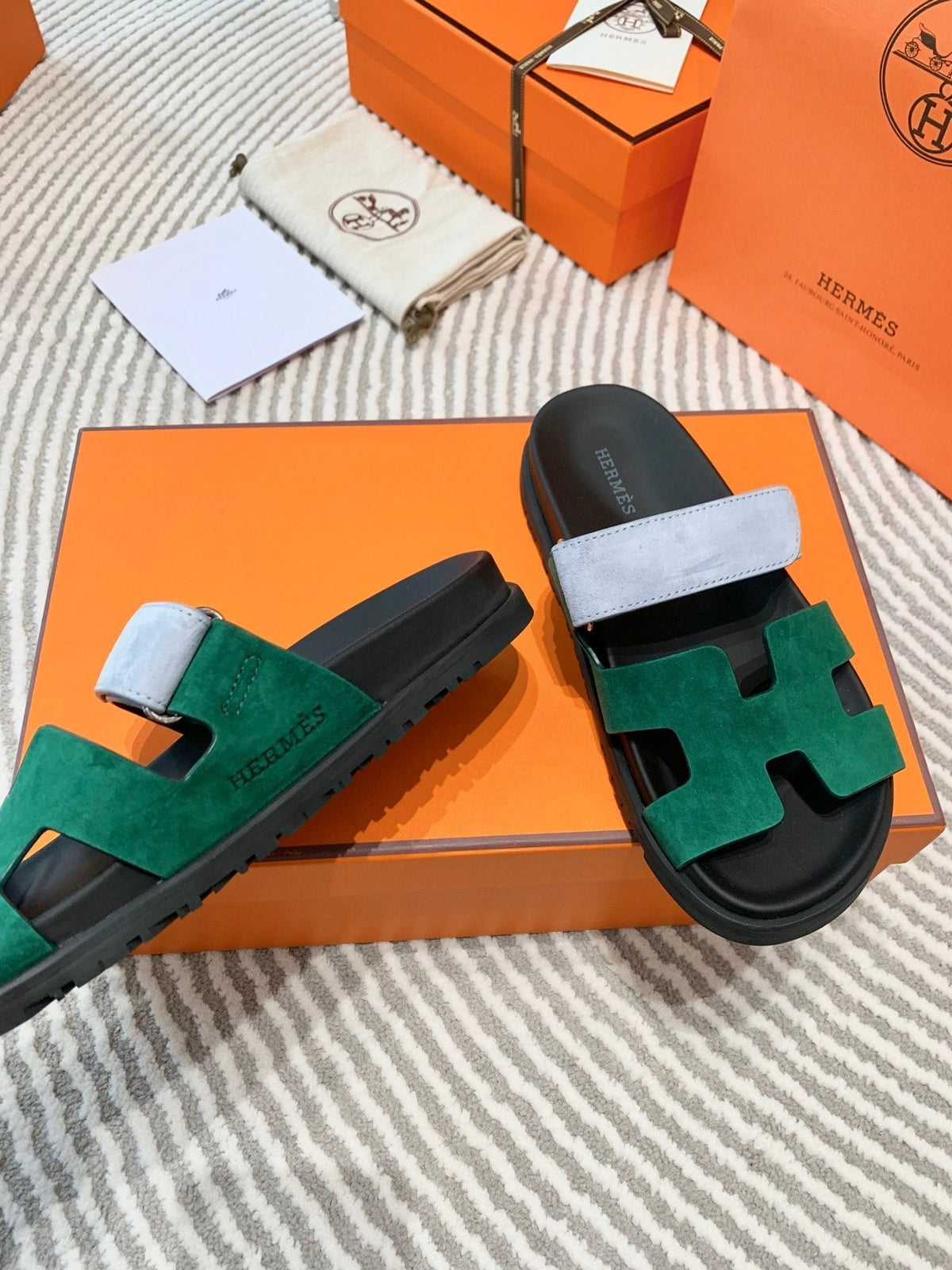 HM Chypre Sandal Deep Green Mix Light Blue Grey Suede 963245