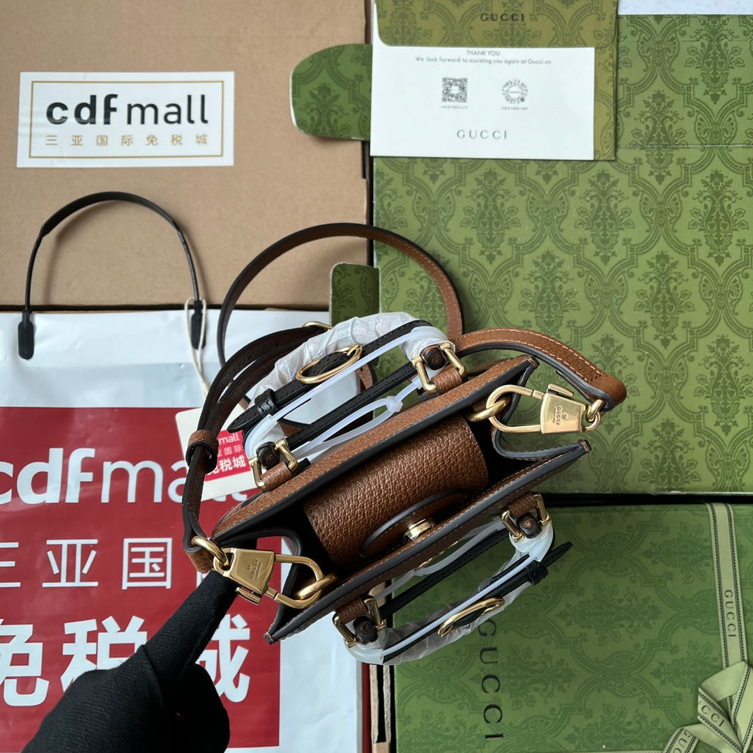 DIANA TOTE BAG 19 IN BROWN LAMBSKIN WITH BAMBOO HANDLE