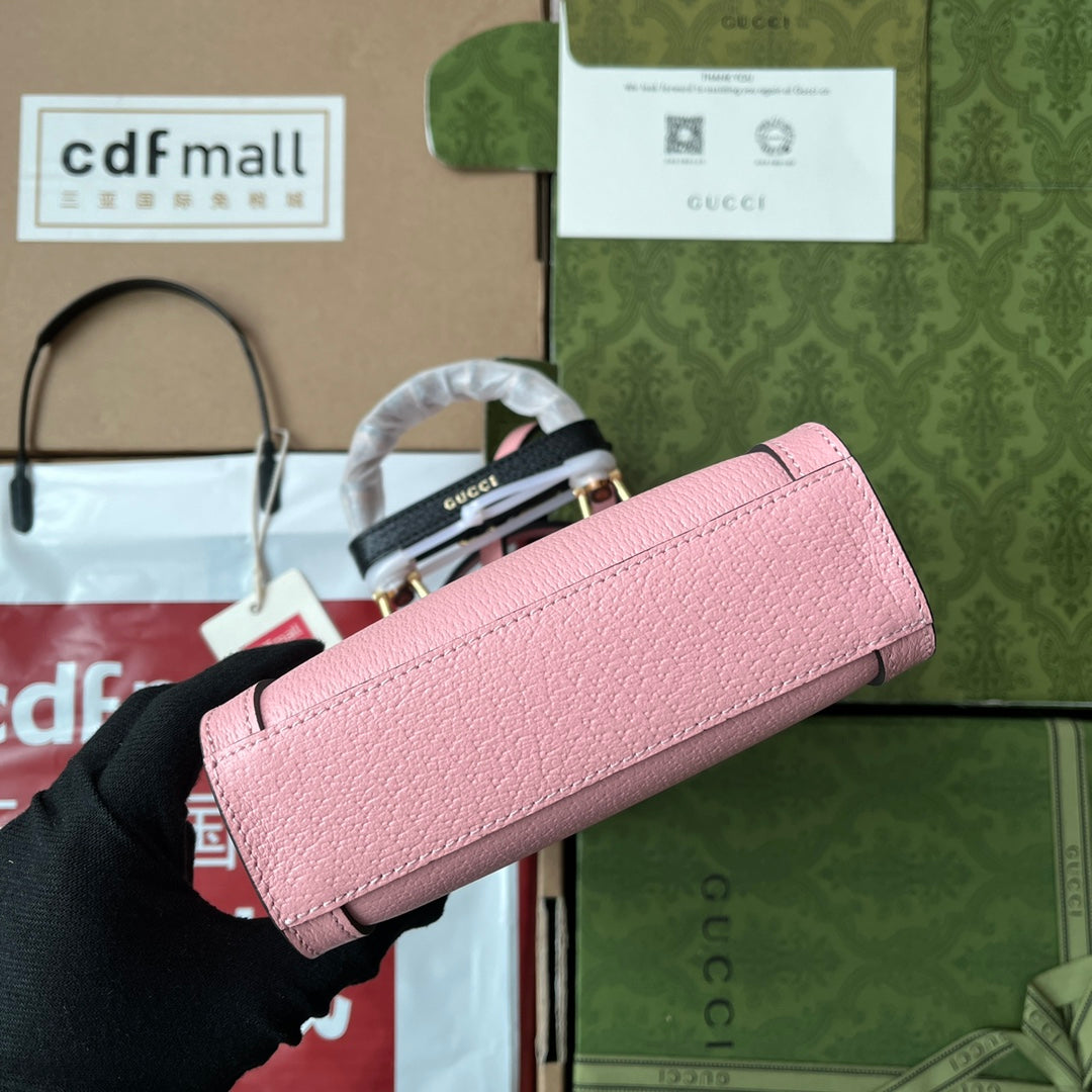 Gucci Diana Bamboo Mini Tote Bag Pink Lambskin 240109