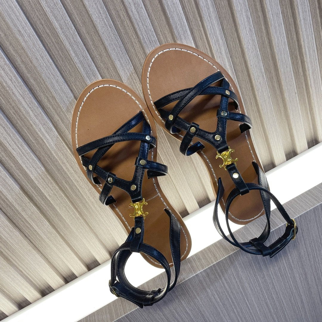 cl roman sandal black brown calfskin