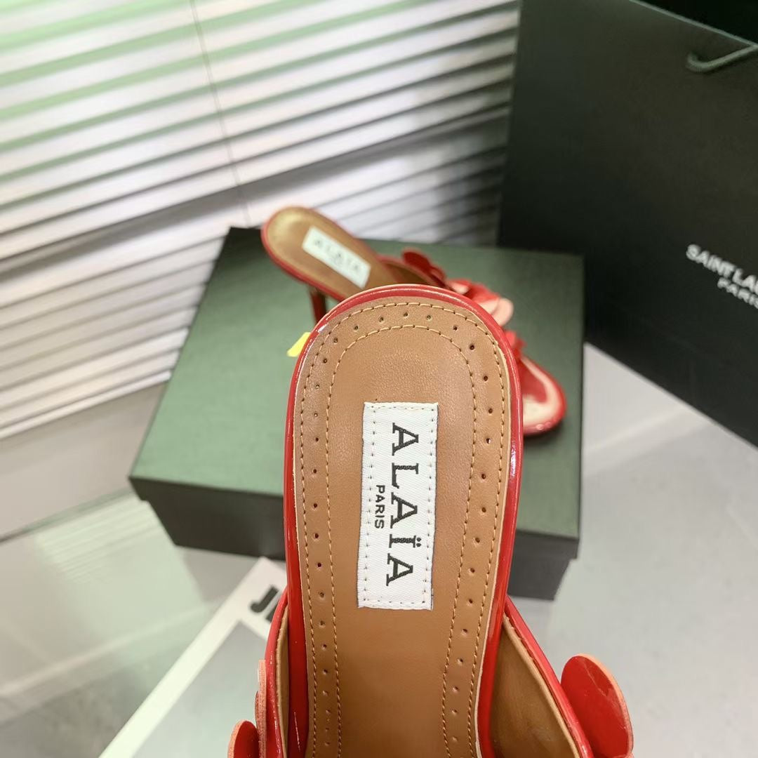 Alaia Confetti Leather Mules Red Sheepskin Cowhide 293164