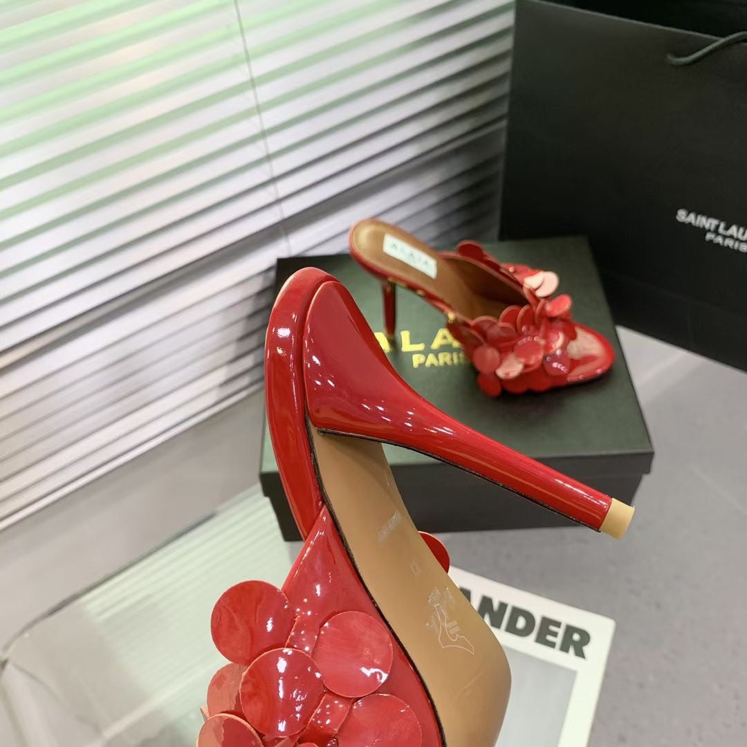 Alaia Confetti Leather Mules Red Sheepskin Cowhide 293164