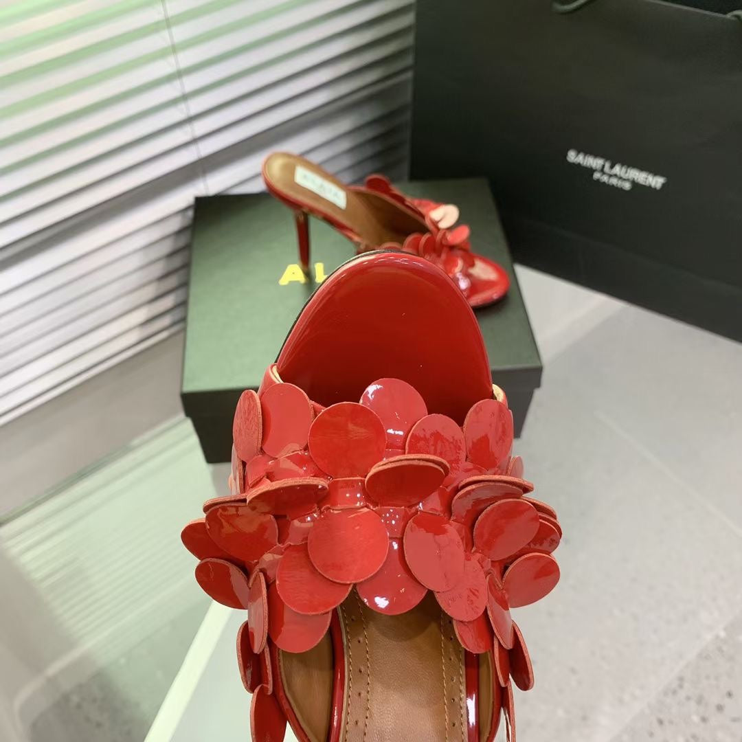 Alaia Confetti Leather Mules Red Sheepskin Cowhide 293164