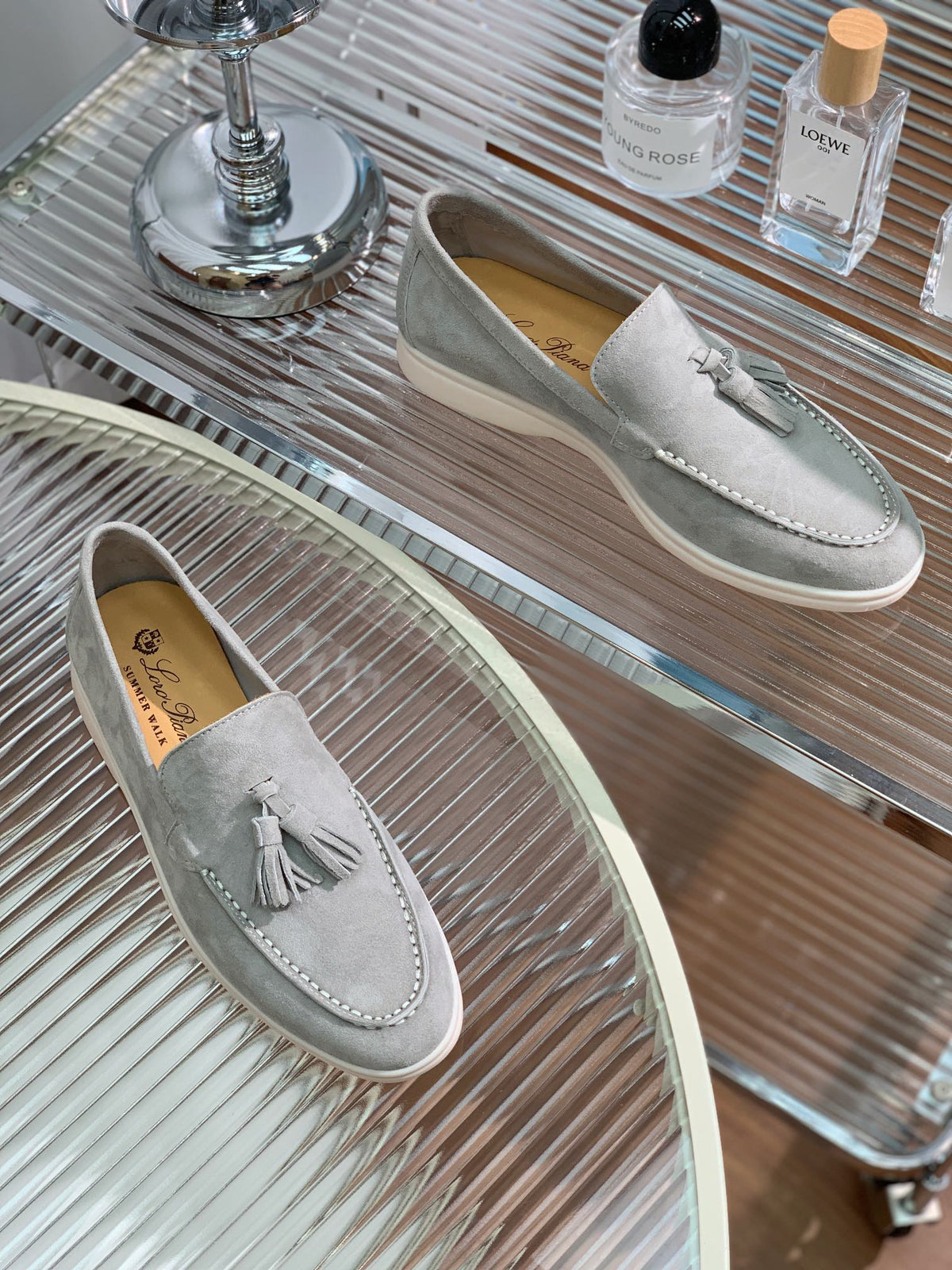 lp dot sole walk loafer grey suede
