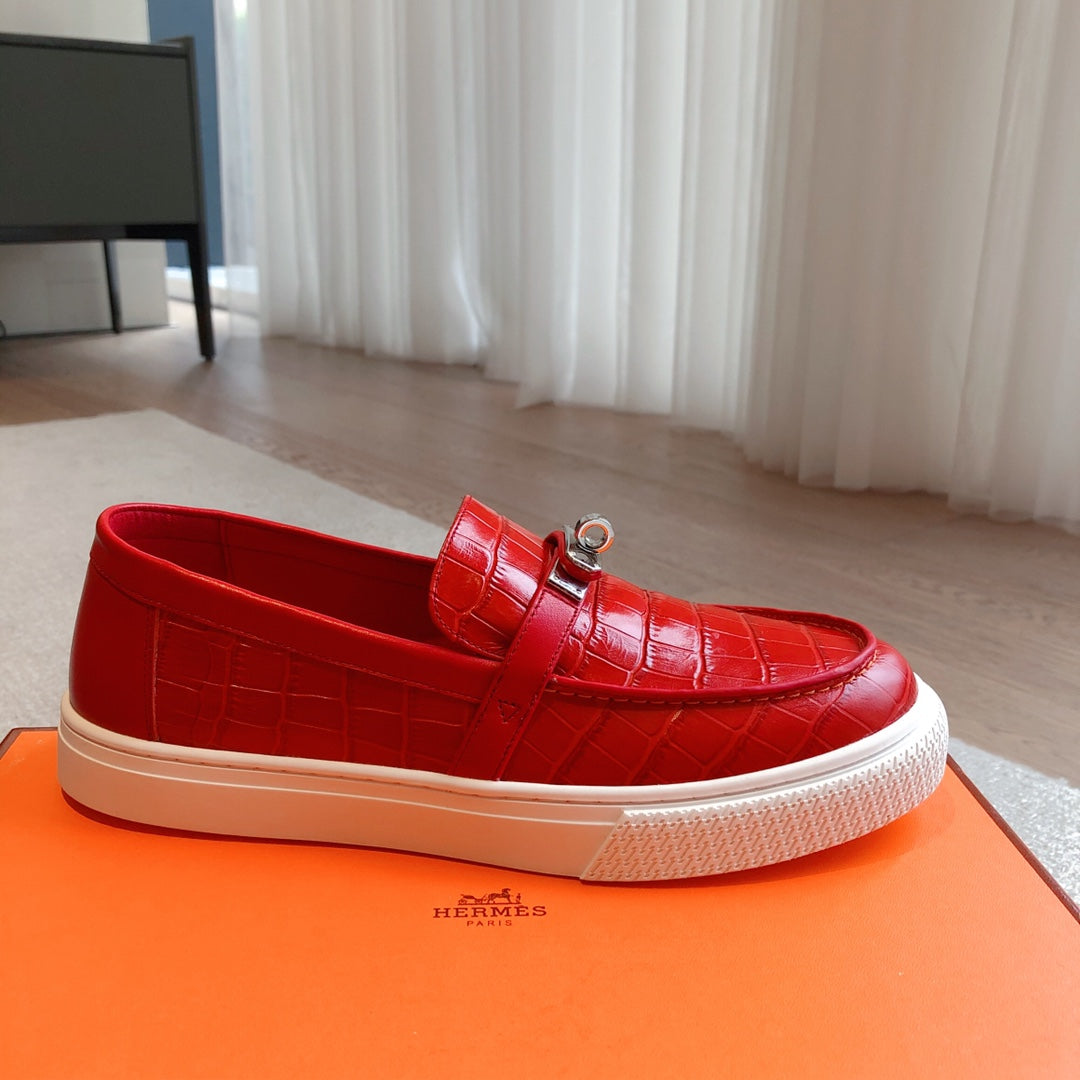 HM GAME SLIP-ON CROCODILE MOTIF SNEAKER RED CALFSKIN