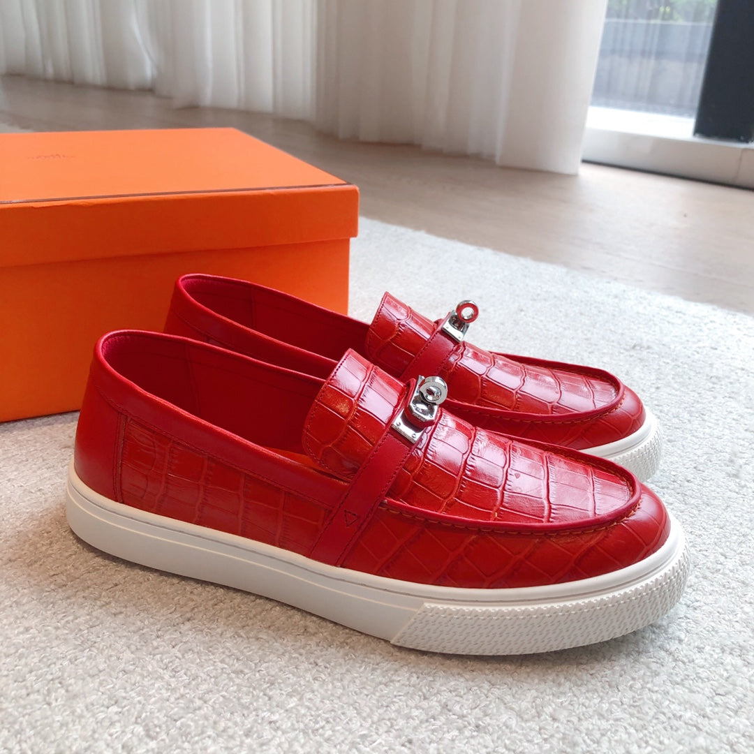 HM GAME SLIP-ON CROCODILE MOTIF SNEAKER RED CALFSKIN