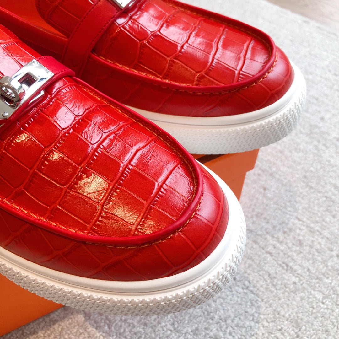 HM GAME SLIP-ON CROCODILE MOTIF SNEAKER RED CALFSKIN