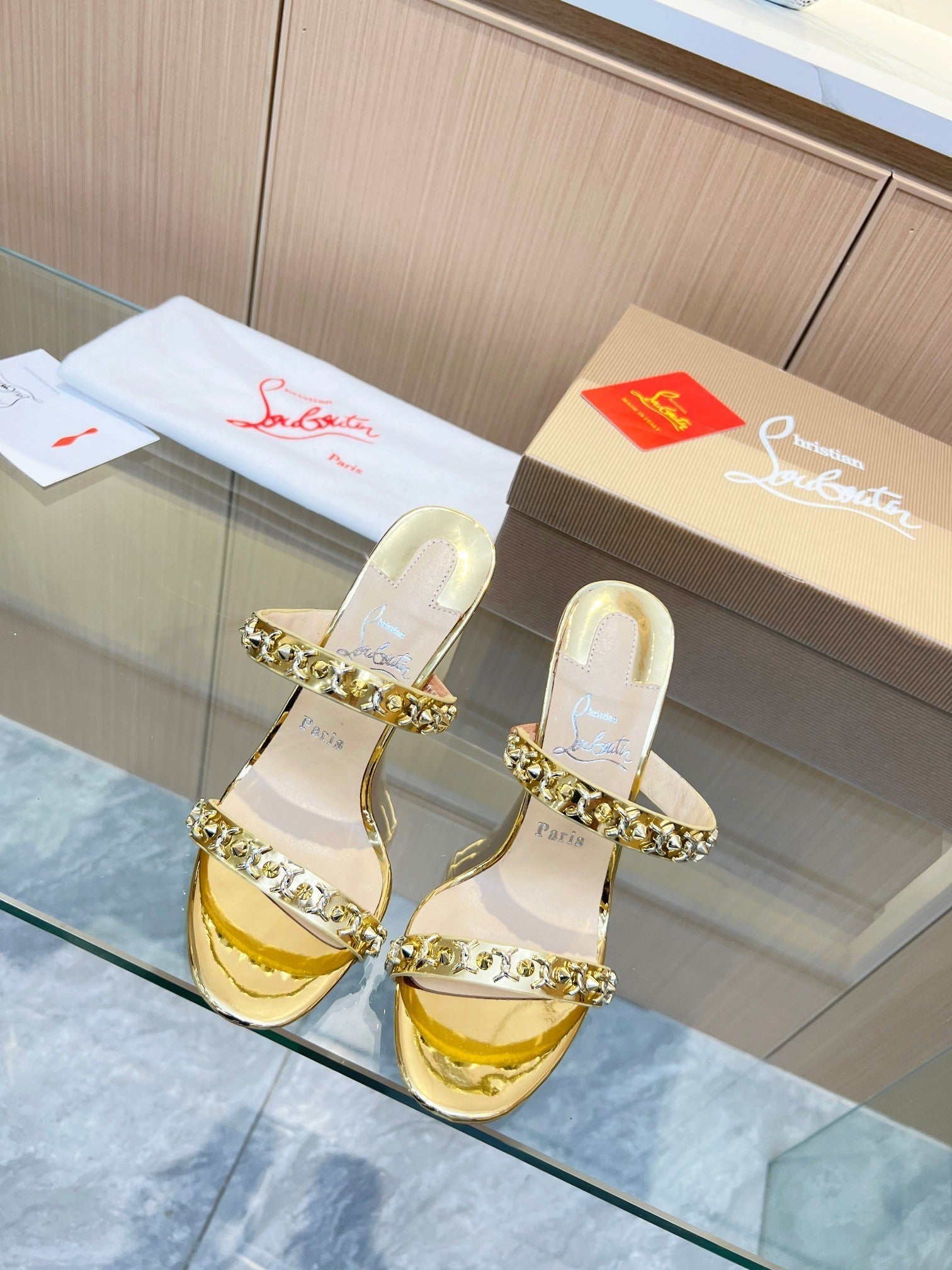 CL Justchain Mules 100mm Metal with Sheepskin 251026