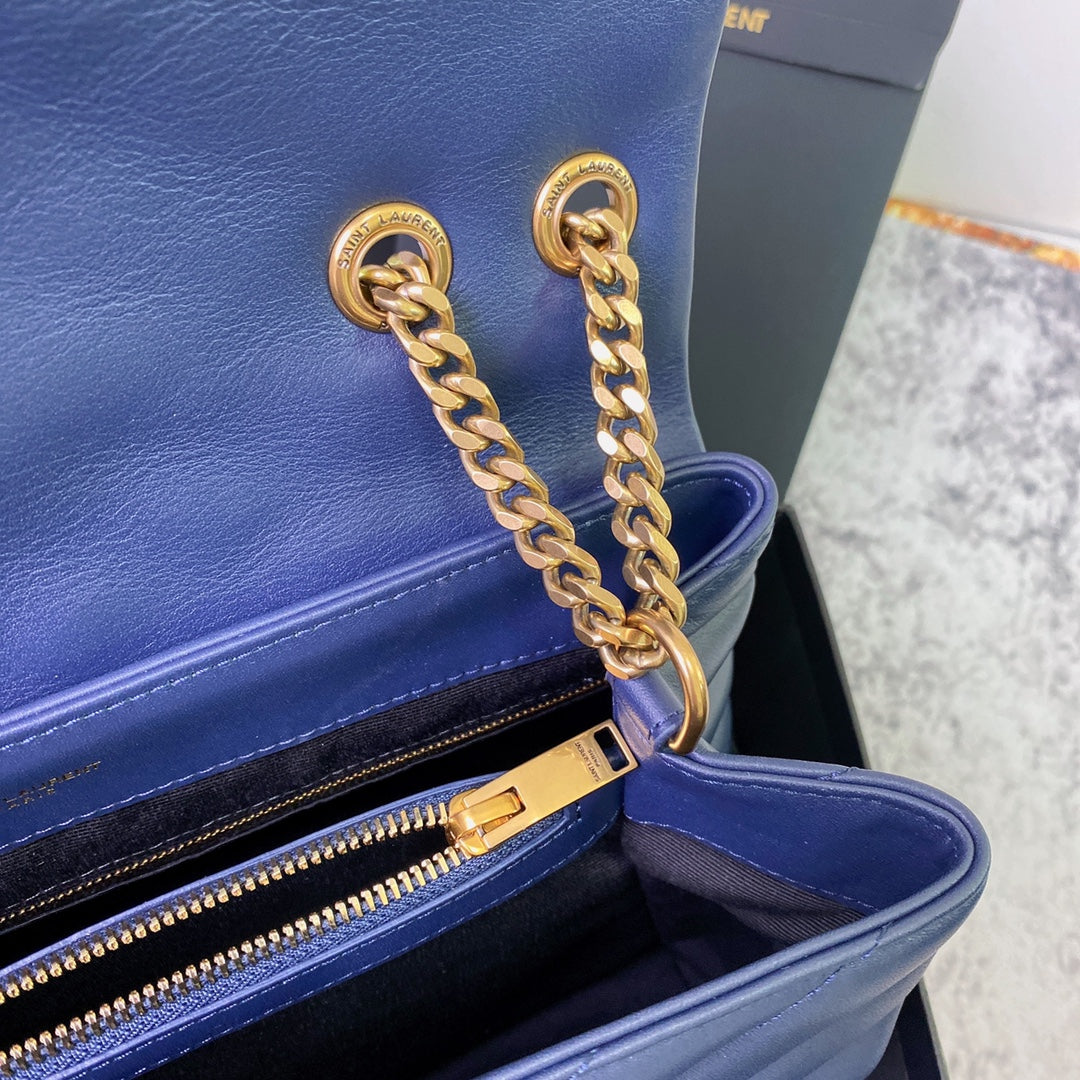 LOULOU MEDIUM 32 BLUE QUILTED LEATHER