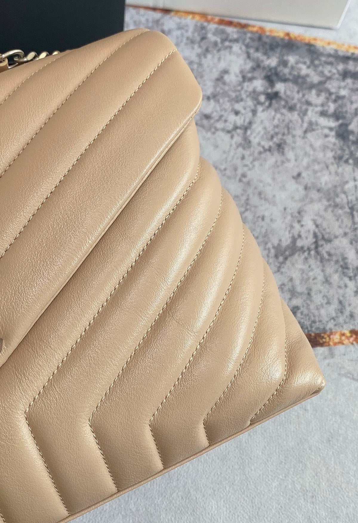 LOULOU MEDIUM 32 BEIGE QUILTED LEATHER SILVER HARDWARE