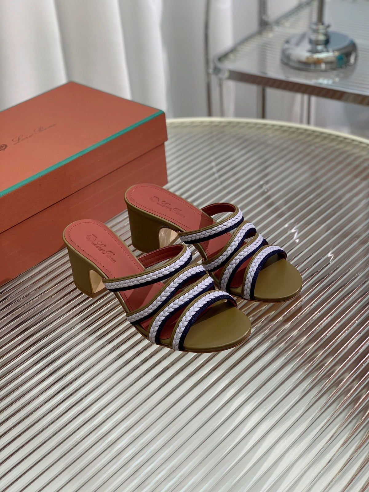 High Hee 60 Sprightly Charms Mule Sandal Olive Purple Navy Calfskin