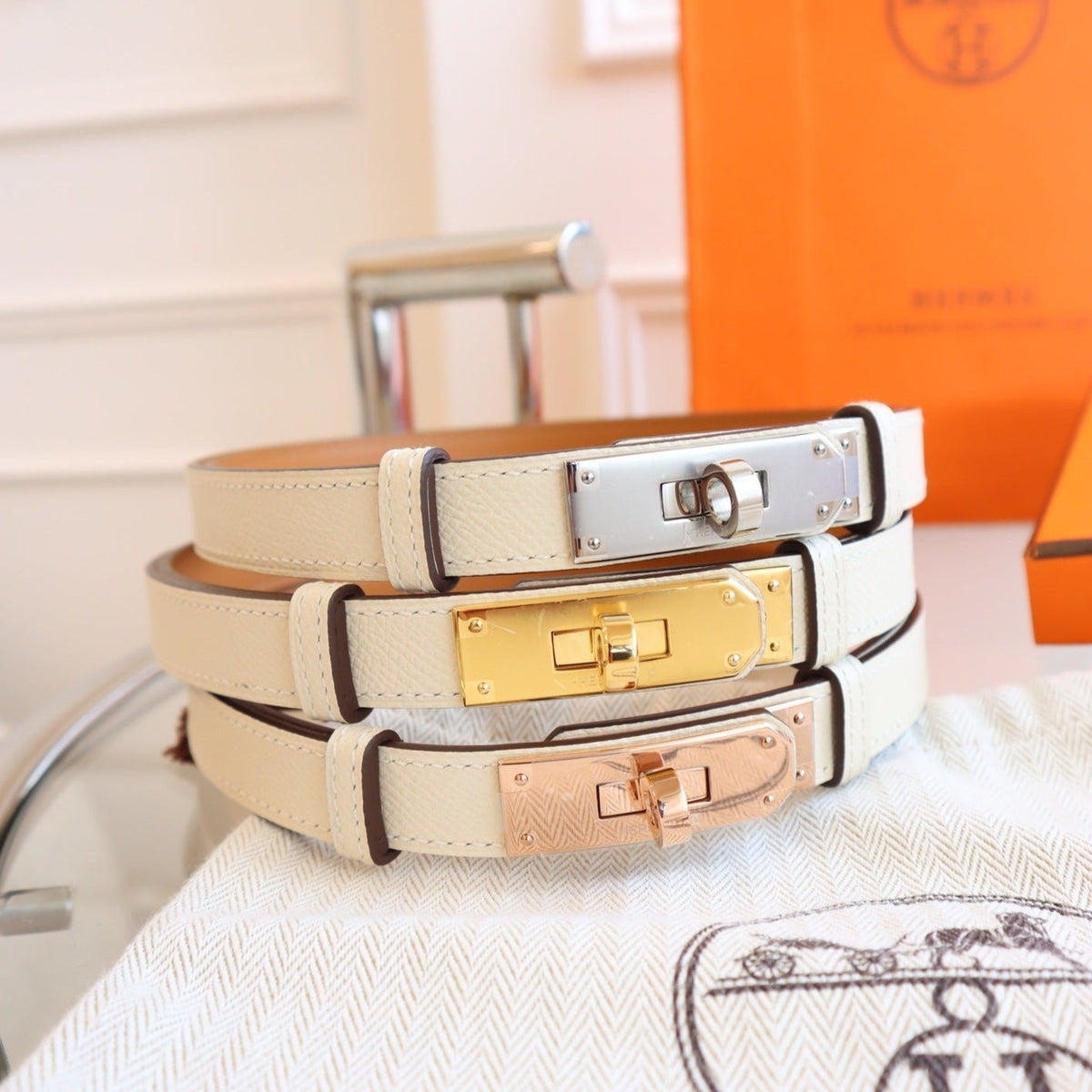 hm kelly belt 18mm cream epsom leather