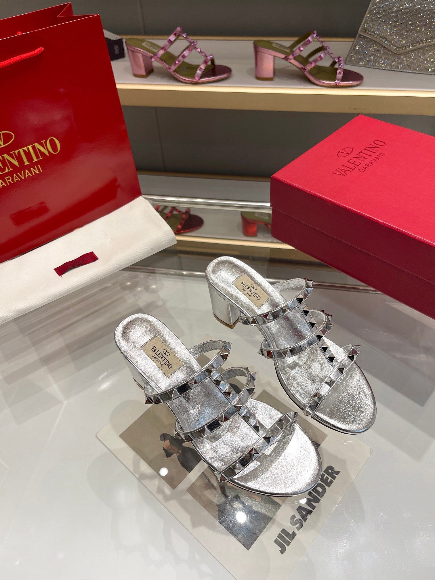 Valentino 2026 Garavani Rockstud Slide Sandal Silver Cowhide 175602