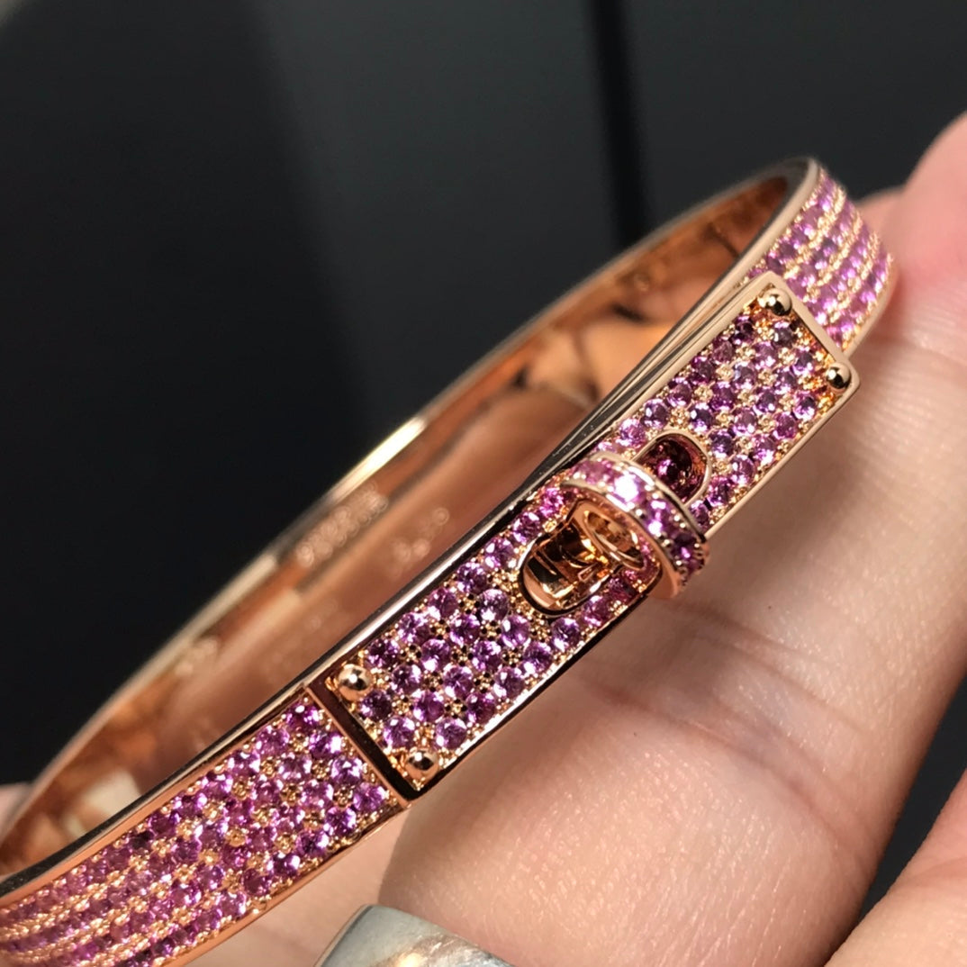 H Pig Nose Full-Diamond Pink Diamond Pink Gold Bracelet