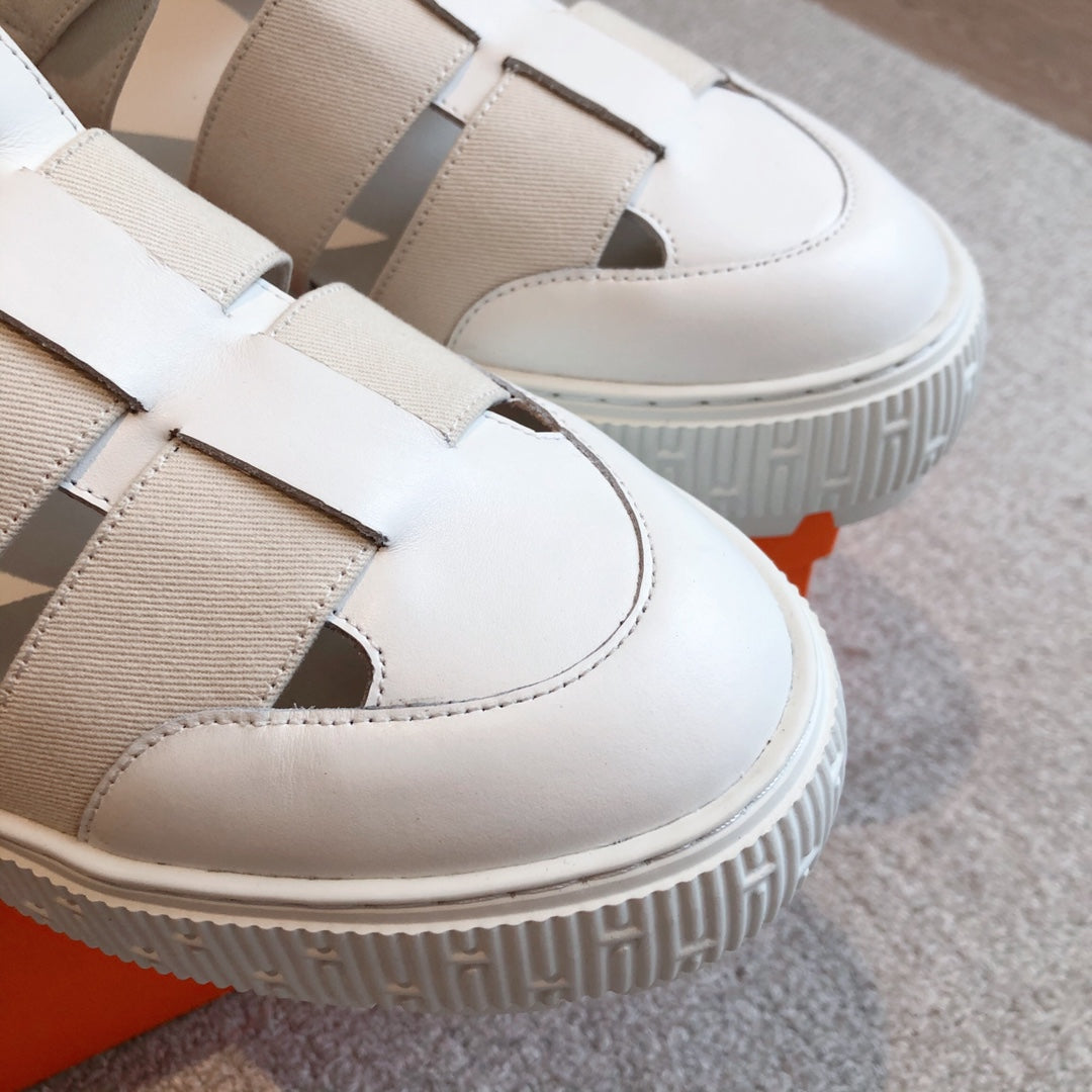 HM ITEM SANDAL WHITE CALFSKIN AND DENIM