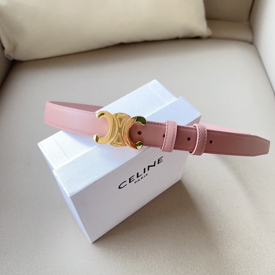 CL MEDIUM 25 MM TRIOMPHE BELT IN PEACHY PINK LEATHER GOLD HARDWARE