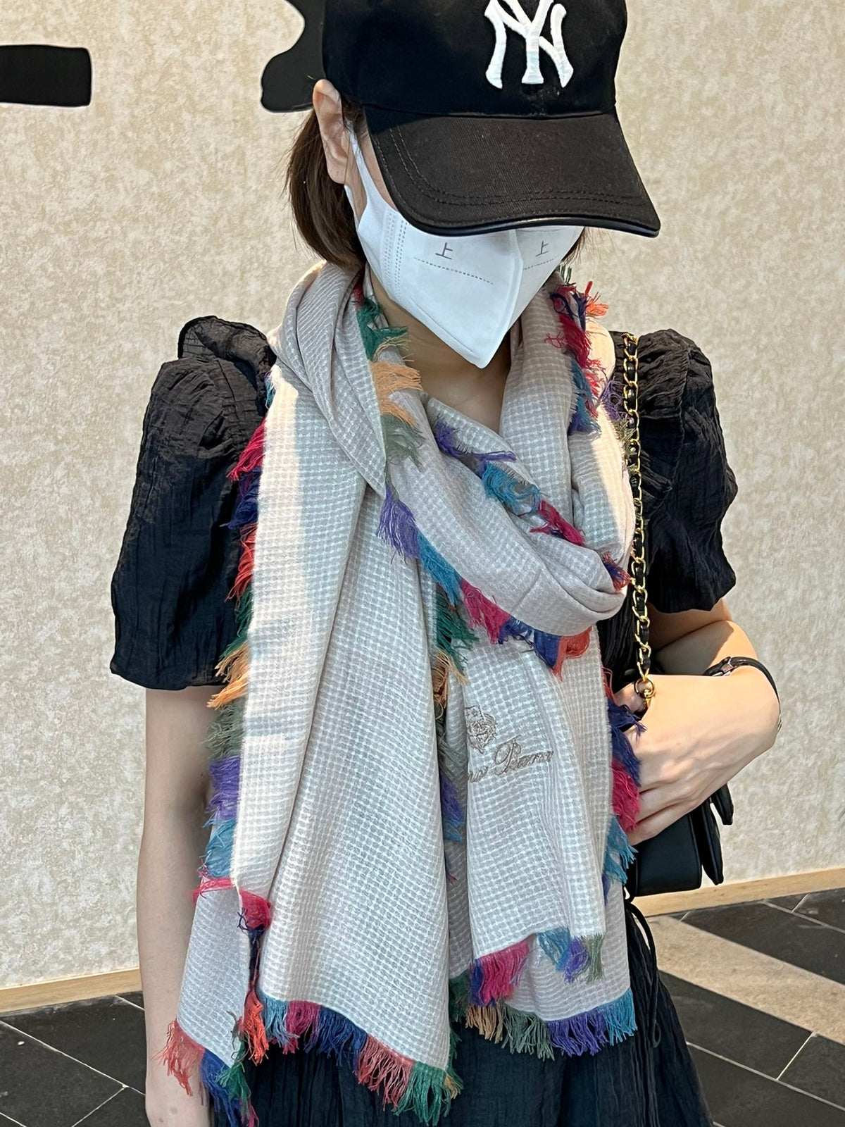 LP Scarf 190 CM In Light Beige Colorful Waffle Fabric Woven 975483