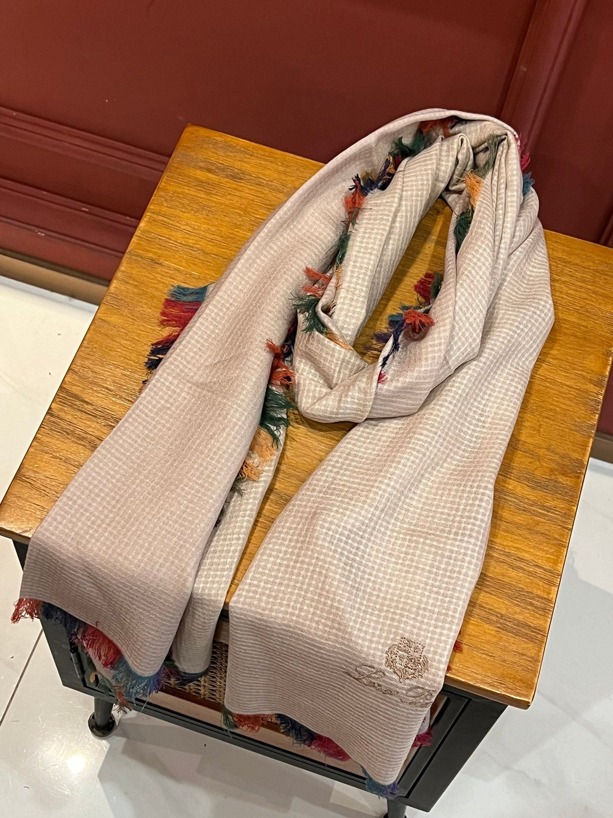 LP Scarf 190 CM In Light Beige Colorful Waffle Fabric Woven 975483