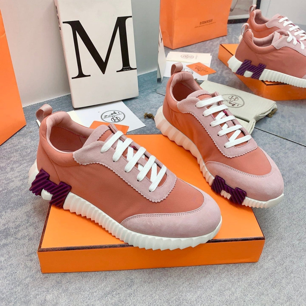 HM Bouncing Sneaker In Coral Pink Fabric 106441