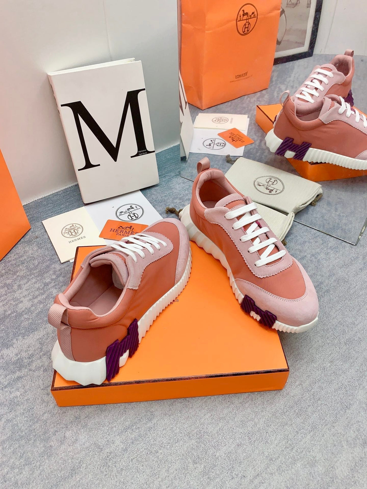 HM Bouncing Sneaker In Coral Pink Fabric 106441