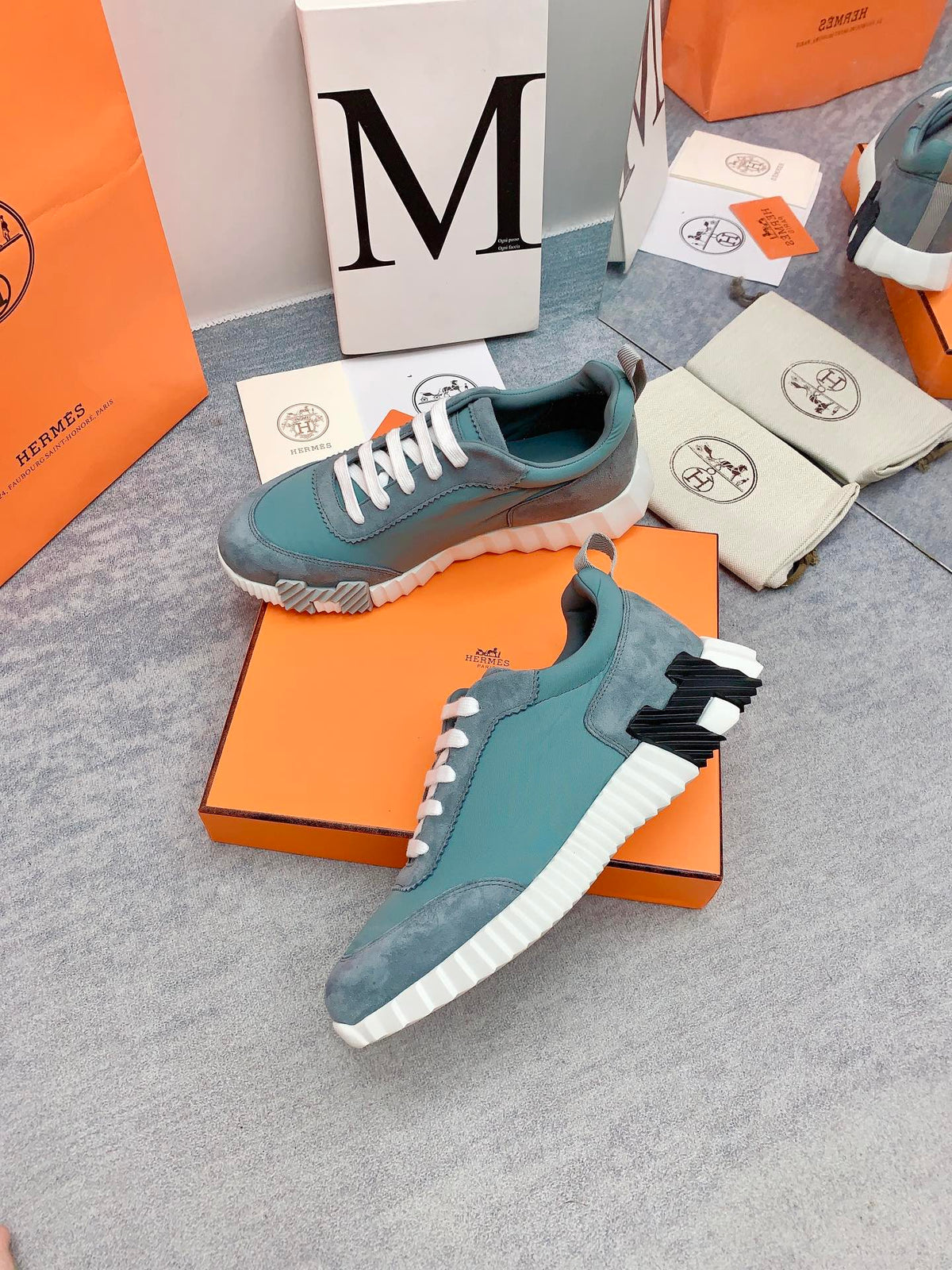 HM Bouncing Sneaker In Dark Turquoise Silk Lambskin 106445