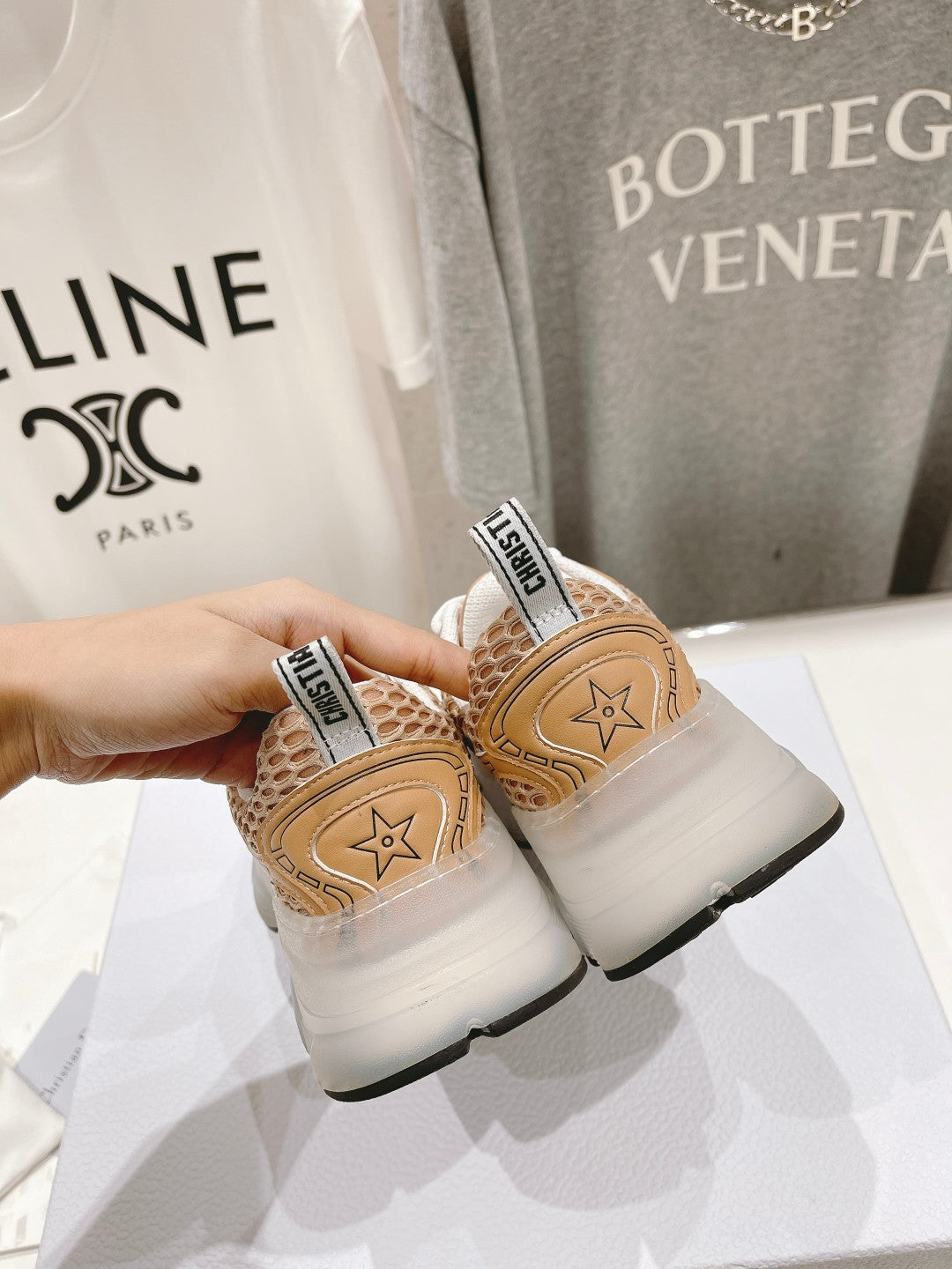 CD Vibe Sneaker White Beige Brown Polyester Mesh Fabric And Lambskin