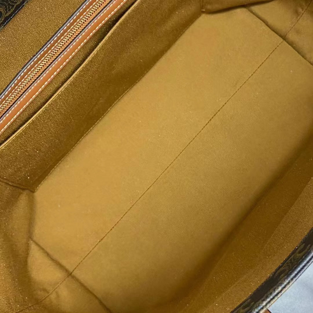 Celine 2026 Cabas Drawstring 45cm Black Brown Canvas Leather