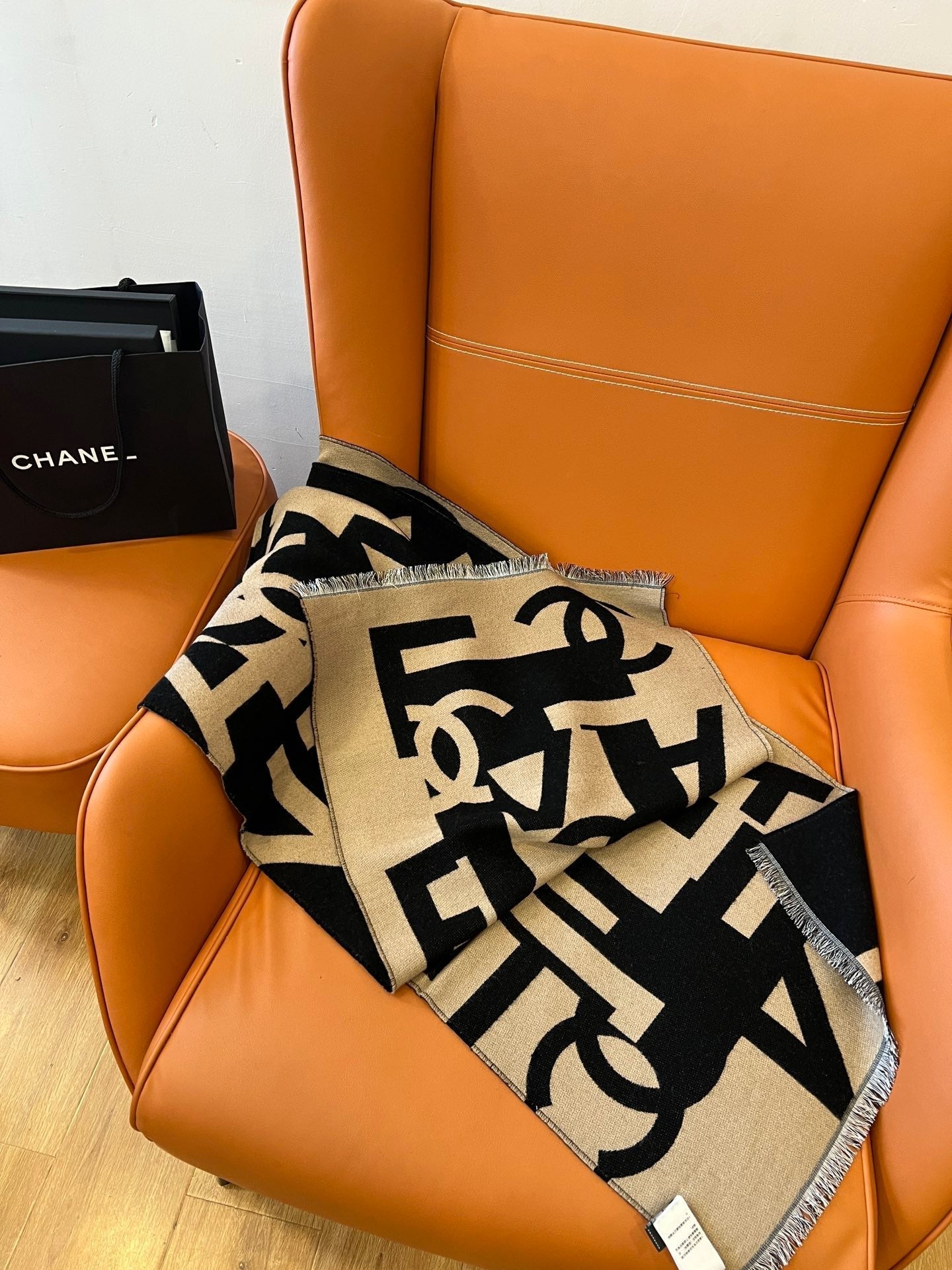 CC Scarf 202 CM In Black Mix Dark Beige Fleece Wool And Mulberry Silk 335914