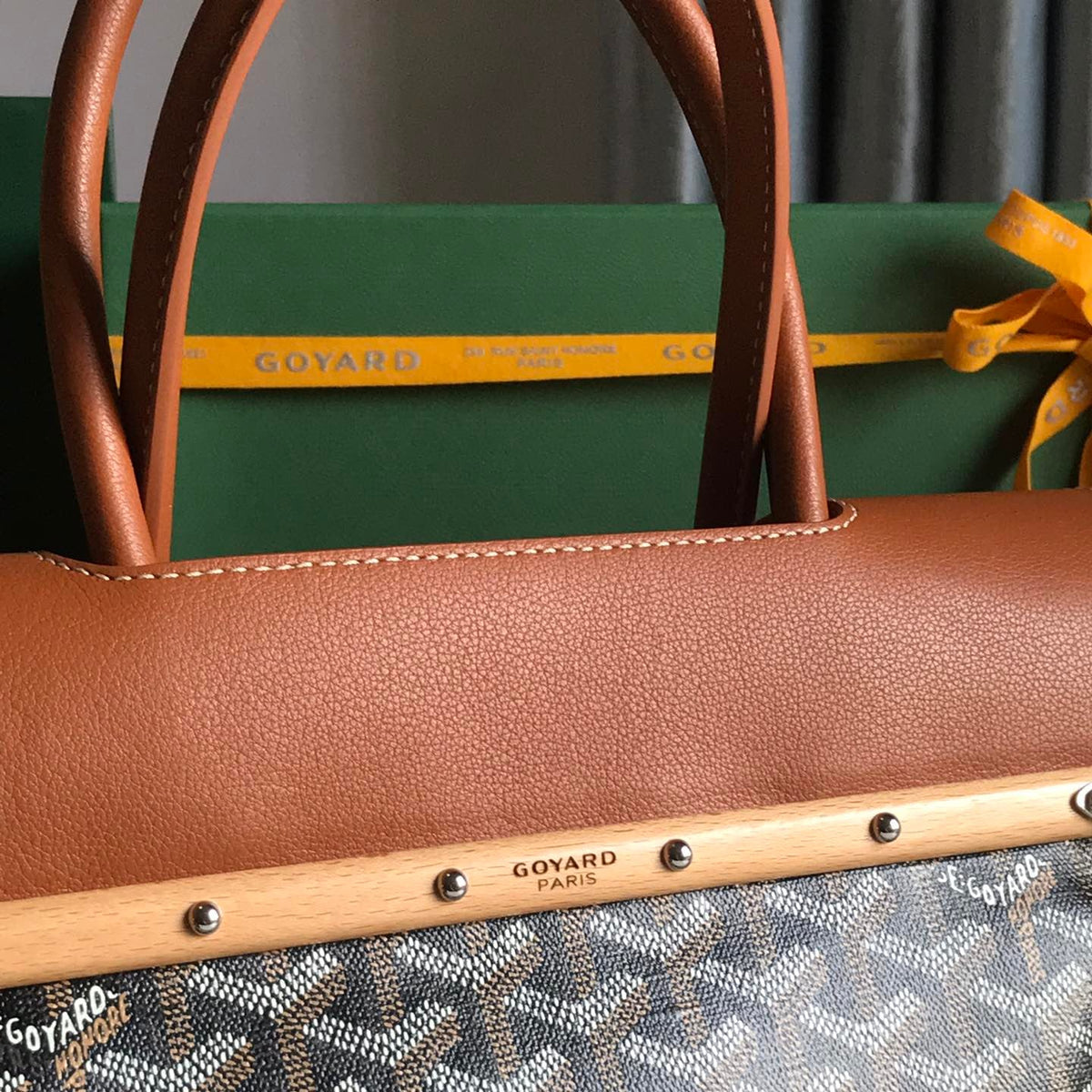 SAIGON SOUPLE BAG 34 IN BROWN GOYARDINE CANVAS AND CALFSKIN