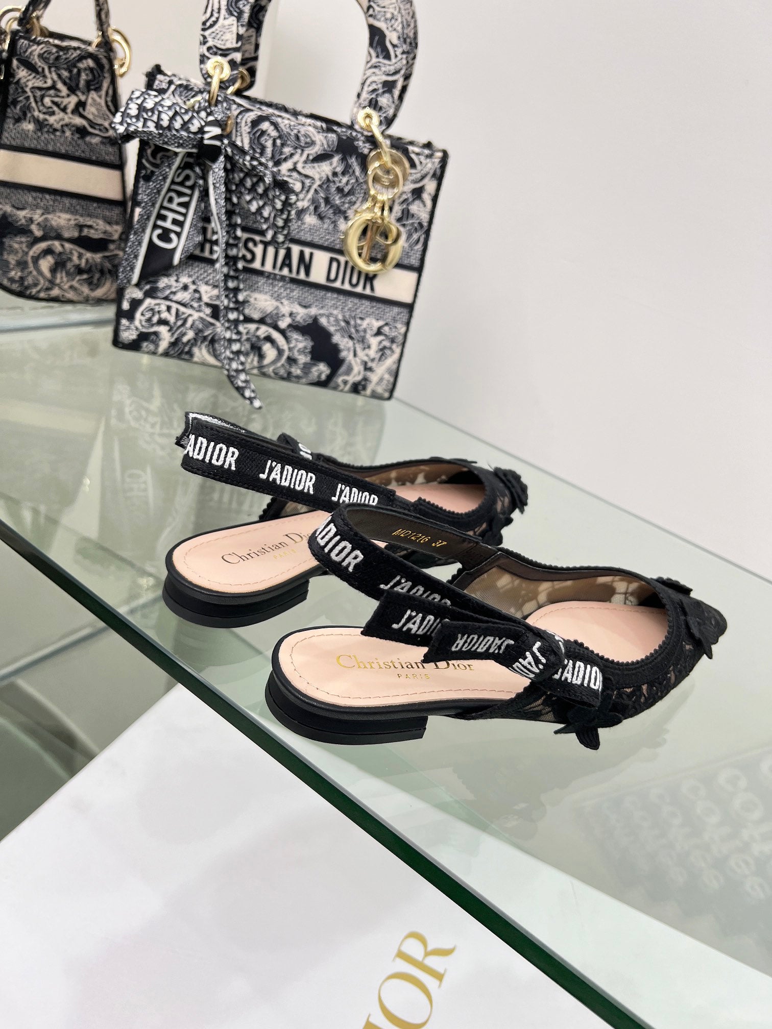 J'Adior Slingback Pump In Black Floral Embroidered Lace Fabric  100848