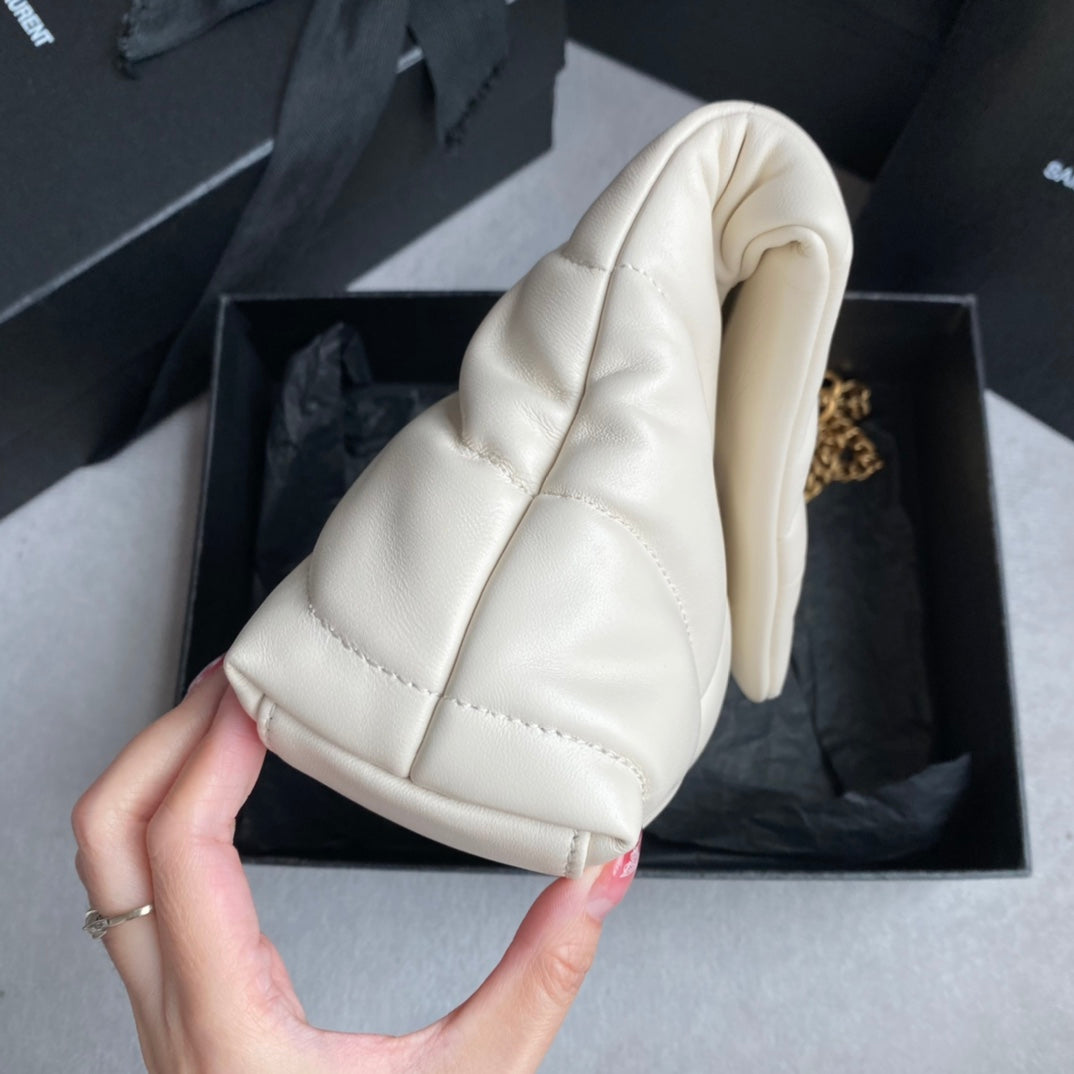 LOULOU MINI 23 WHITE QUILTED GOLD HARDWARE