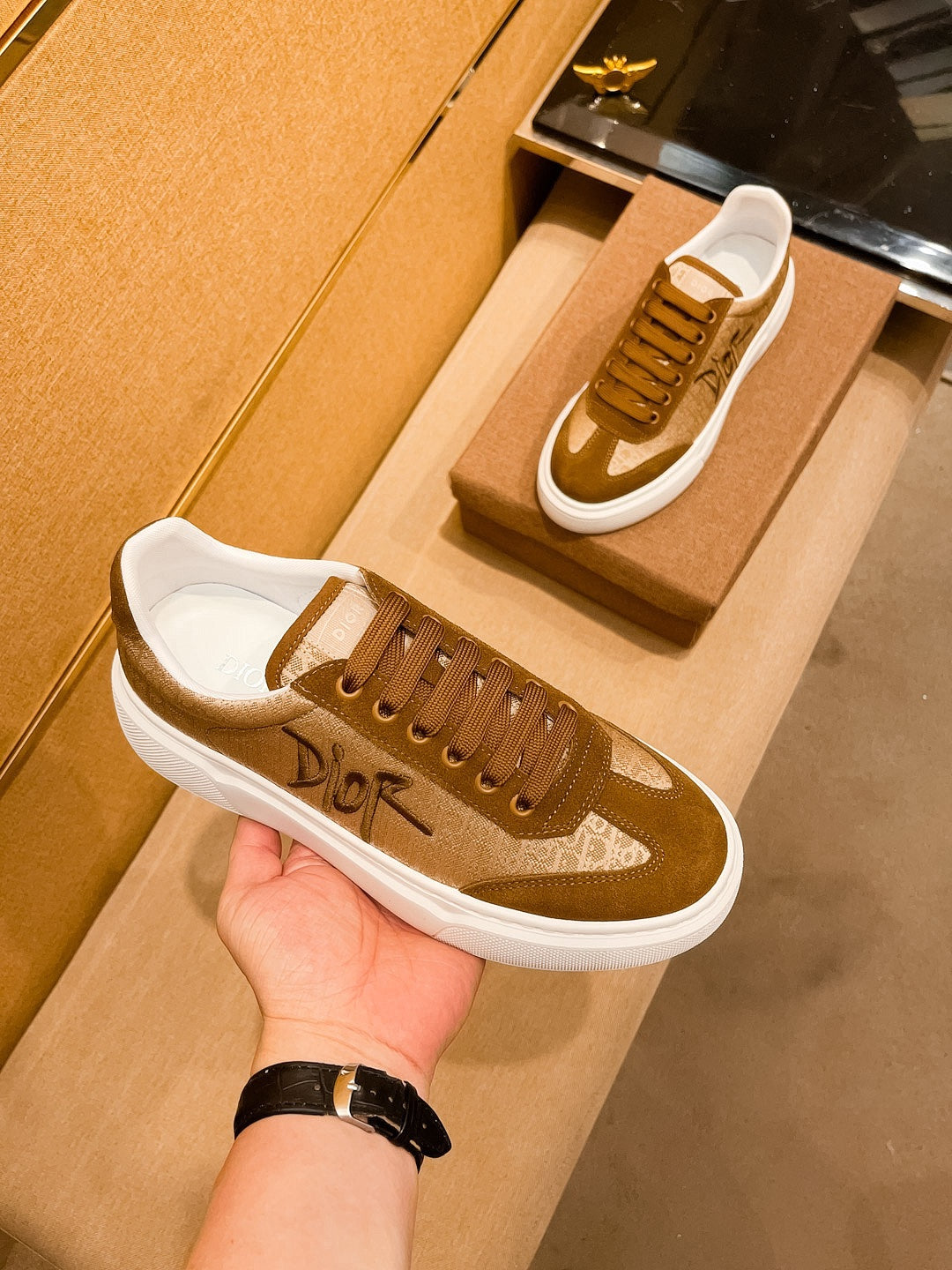 CD HOMME THICK-SOLE SNEAKERS BROWN JACQUARD