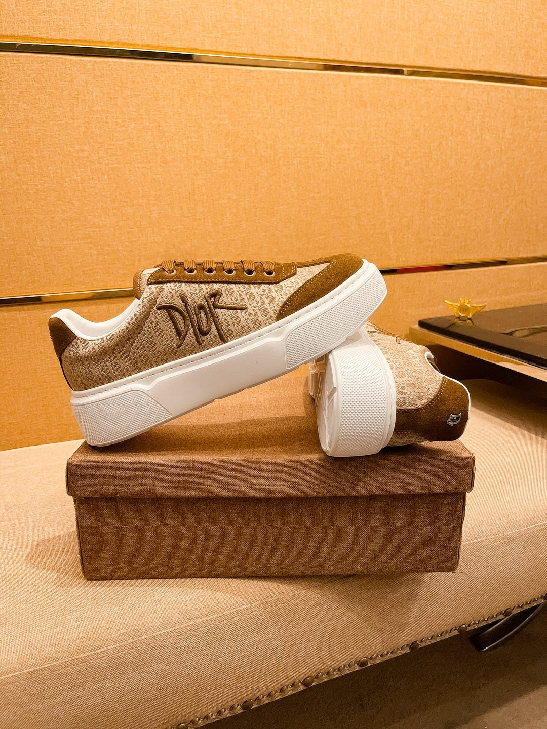 CD HOMME THICK-SOLE SNEAKERS BROWN JACQUARD